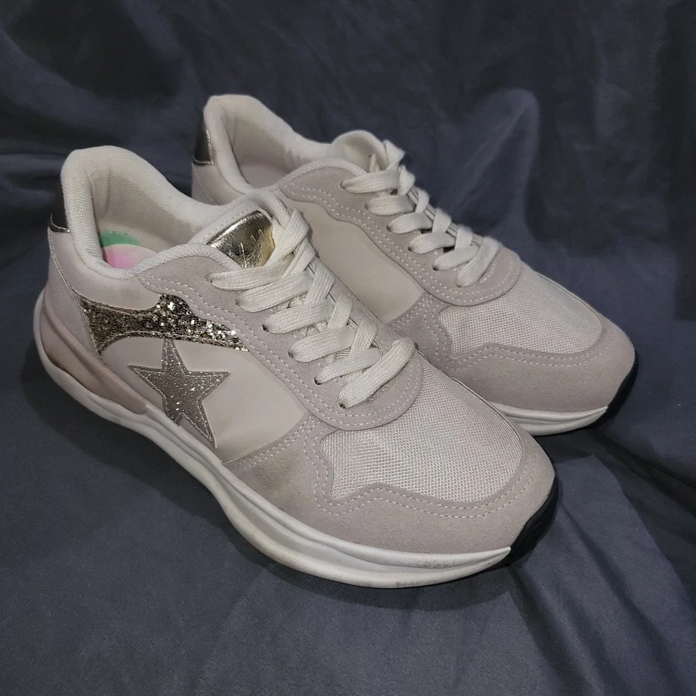 Vintage Havana Womens Nude Gold Glitter Star Tan Sneakers Shoes Casual Size 8.5